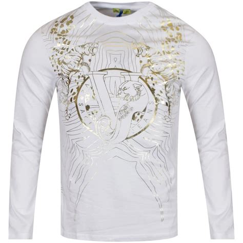 white and gold versace shirt|versace long sleeve t shirt.